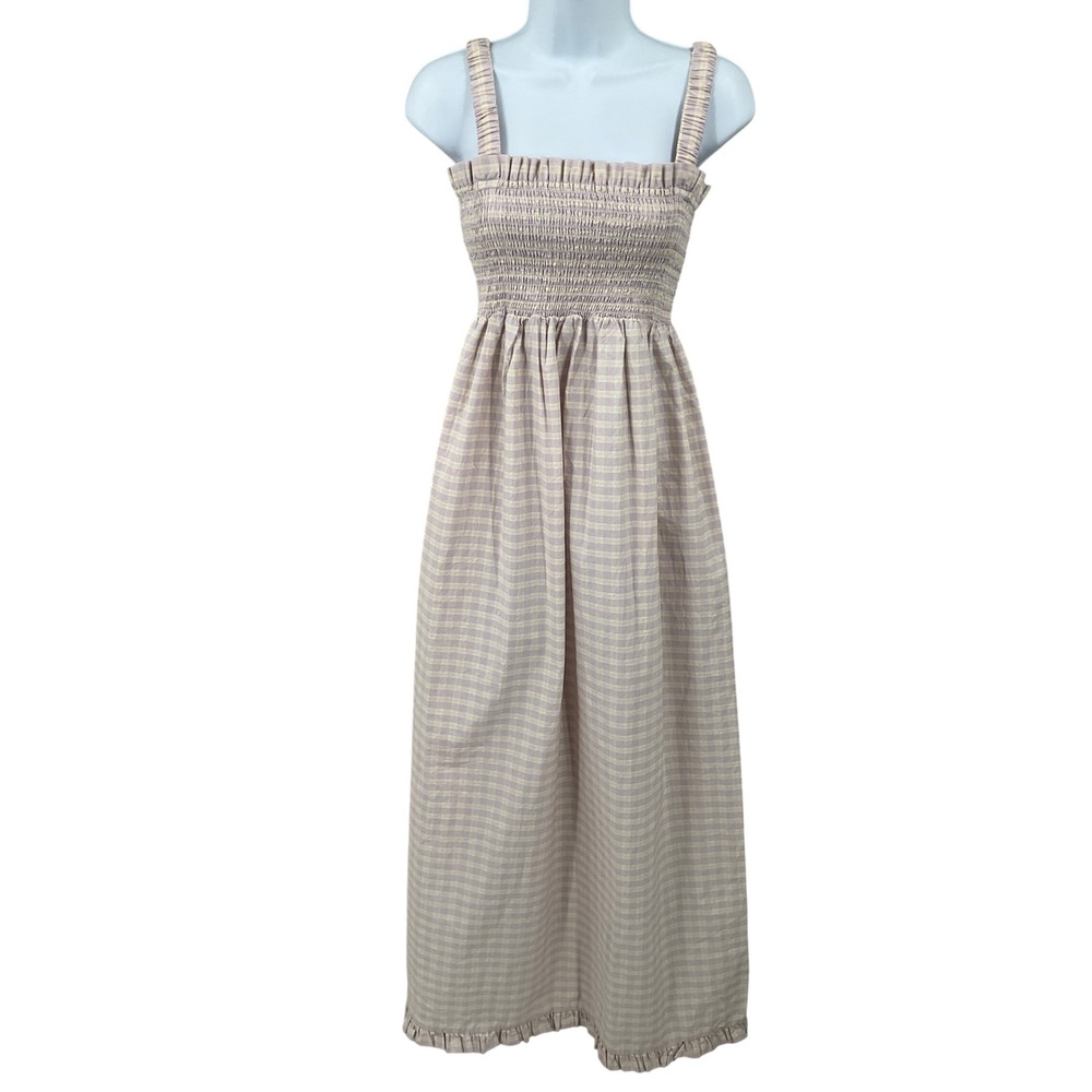 Levi's Smocked Maxi Dress Womens M Purple Gingham Plaid Cotton Boho Cottagecore